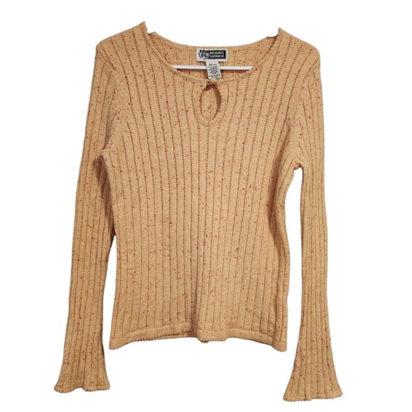 ROUTE 66 Y2K Ribbed Knit Sweater Keyhole Cutout Flared sleeve Butter yellow M - Picture 2 of 8